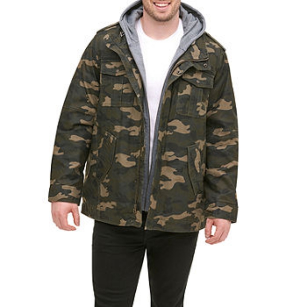 Levi's Big & Tall Washed Cotton Sherpa Lined Camo Hooded Jacket XXL